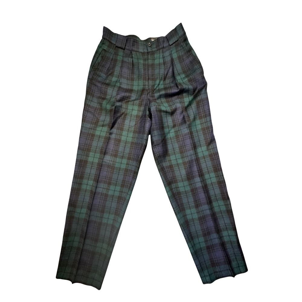Giorgio Sant Angelo Vintage 100% Wool Black Watch Plaid Pleated Trousers Size 12